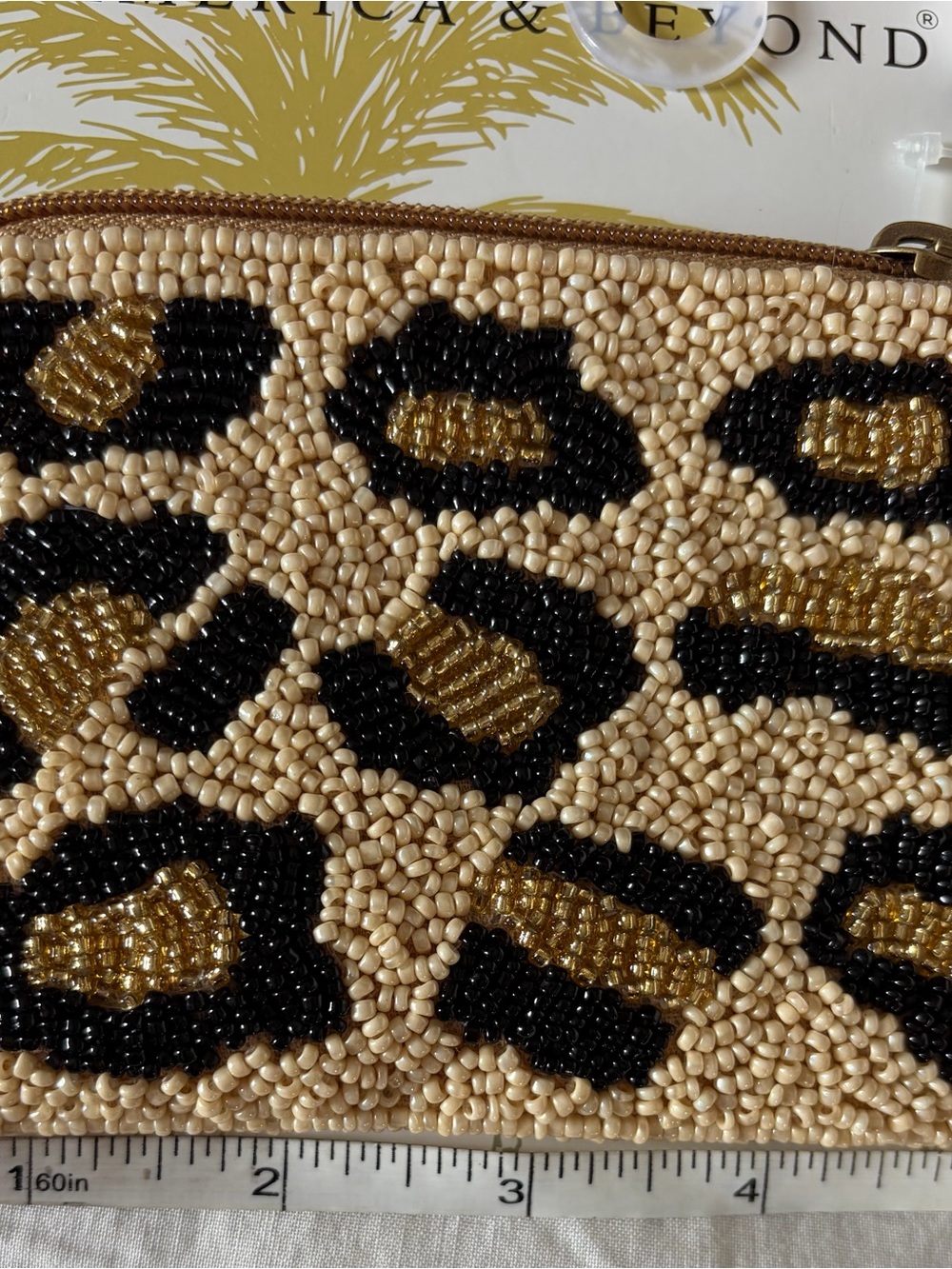 Beige Beaded Leopard Zip Pouch - Picture 3 of 4